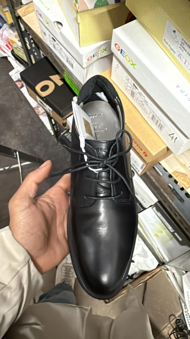 Geox J Zheeno Boys Smooth Leather School Shoes – Black