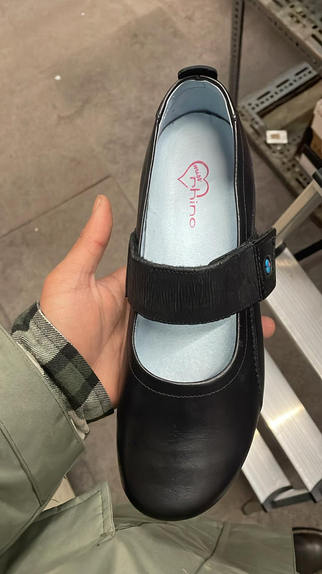 Rhino Nicole Girls' Leather School Shoes – Black