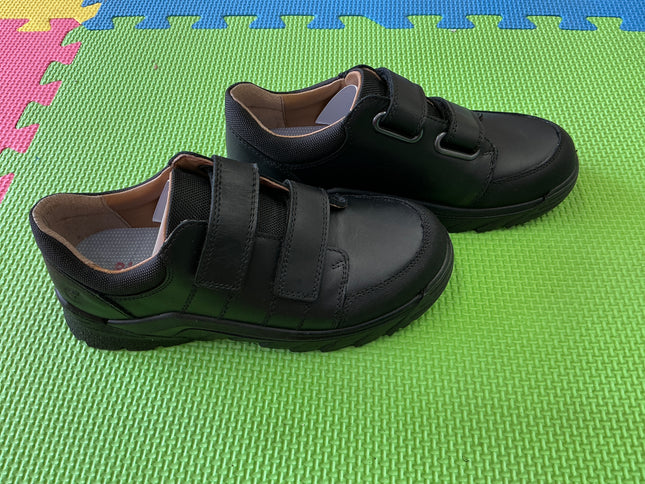 Ricosta Boys Black Leather School Shoes | Double Velcro Uniform Shoes