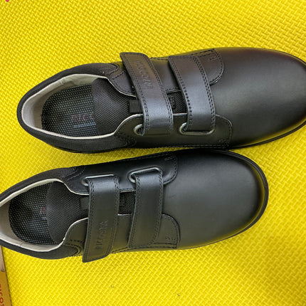 Ricosta Boys Black Leather School Shoes | Double Hook & Loop Velcro Uniform Shoes