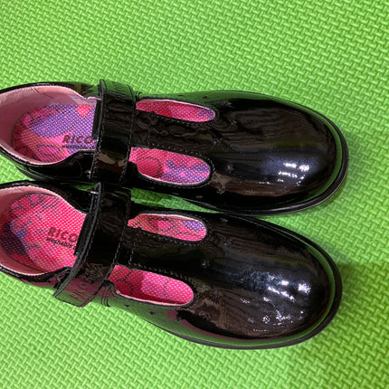 Black Patent Leather School Shoes - Single Hook & Loop Smart Uniform Shoes