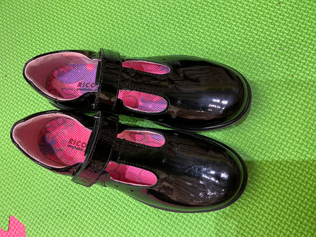 Black Patent Leather School Shoes - Single Hook & Loop Smart Uniform Shoes