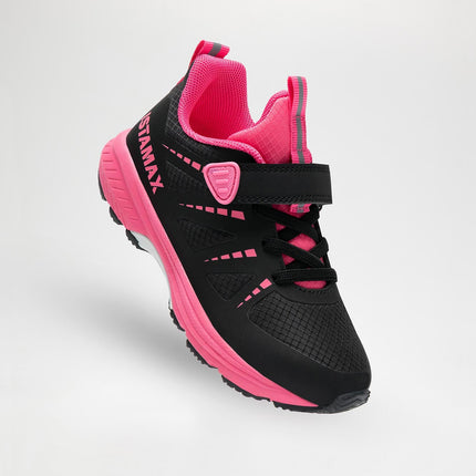 ISTAMAX KIDS BLACK/PINK RUNNING TRAINERS WITH LACE & HOOK-AND-LOOP STRAP