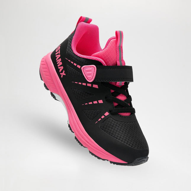 ISTAMAX KIDS BLACK/PINK RUNNING TRAINERS WITH LACE & HOOK-AND-LOOP STRAP