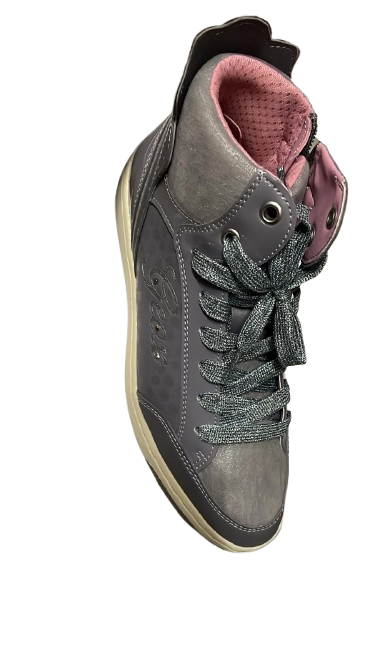 Geox Boys' Creamy C Pearlised Geobuck + Shiny Geobuck Suede – Grey