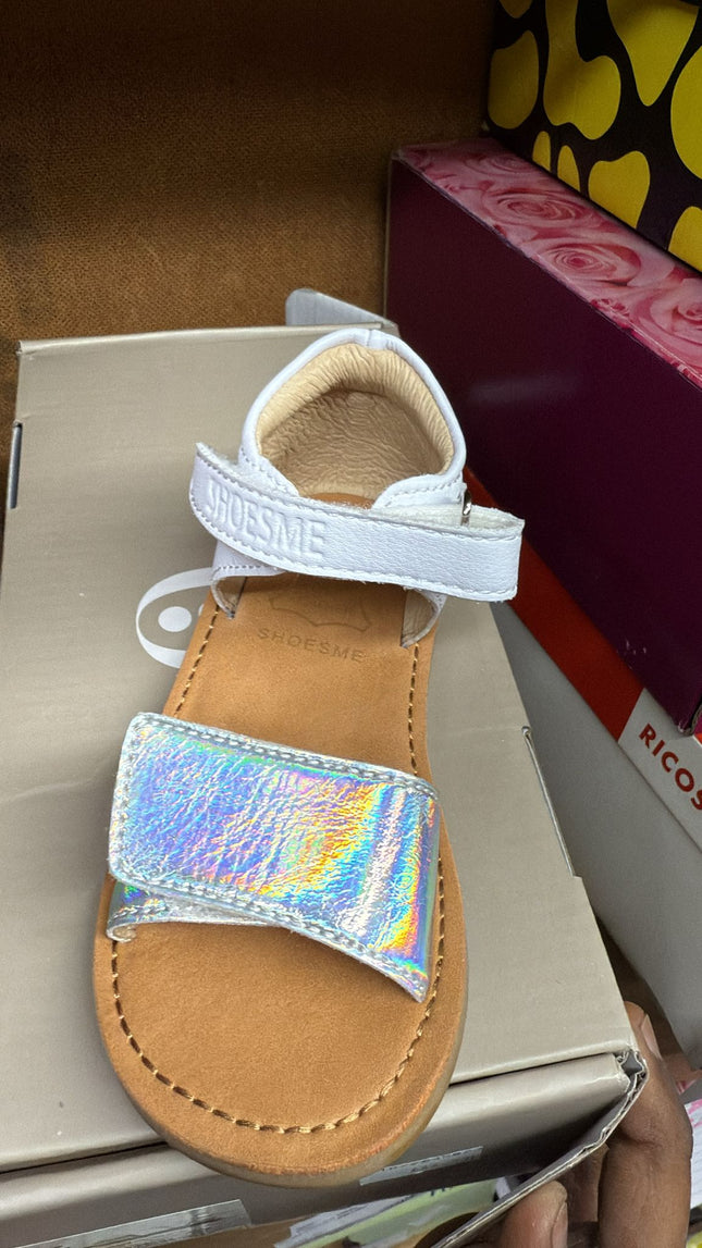 Shoesme Velcro Kids Sandals - White Silver Rainbow