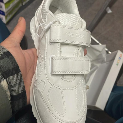 Geox J Pavel B. C Synthetic Leather Trainers – White