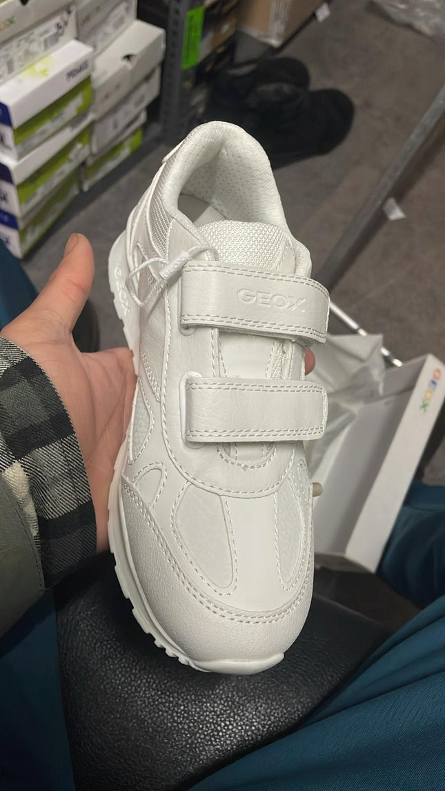 Geox J Pavel B. C Synthetic Leather Trainers – White