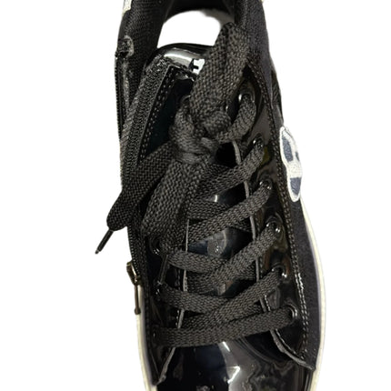 PMG Girls' Leather Trainers with Metallic Detailing – Black