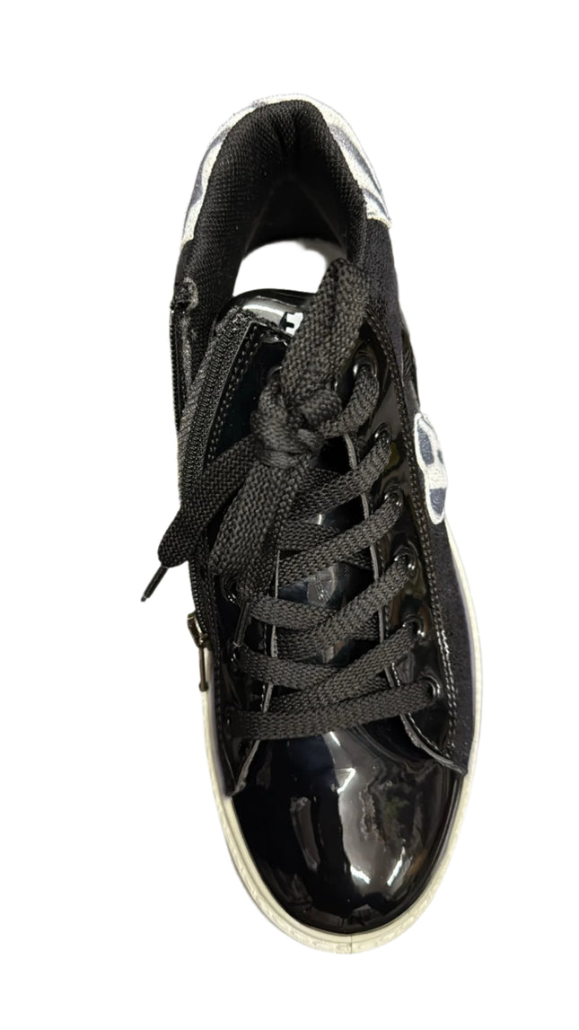 PMG Girls' Leather Trainers with Metallic Detailing – Black