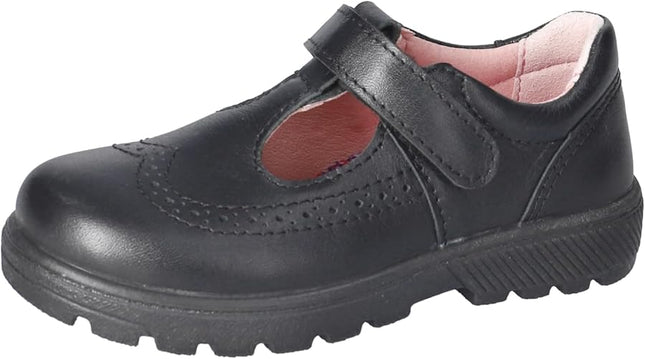 Ricosta Amanda Shwarz Derby T-Bar Leather Shoes - Black