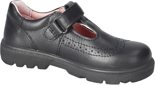 Ricosta Amanda Shwarz Derby T-Bar Leather Shoes - Black