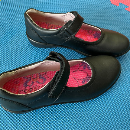 Ricosta Girls Black Leather School Shoes | Mary Jane Velcro Uniform Shoes