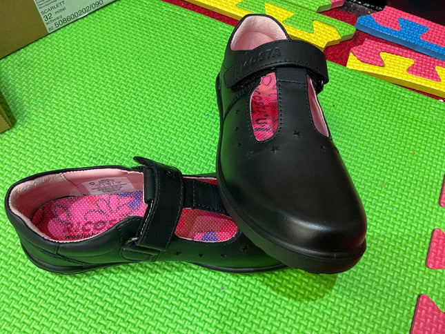 Ricosta Girls Black Leather Mary Jane School Shoes | Hook & Loop Velcro Uniform Shoes