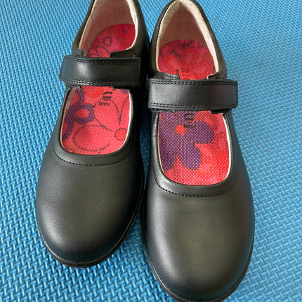 Ricosta Girls Black Leather Mary Jane School Shoes | Hook & Loop Strap | Comfortable Kids Dress Shoes