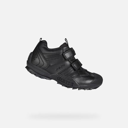 Geox J SAVAGE A Smooth Leather Shoe - Black