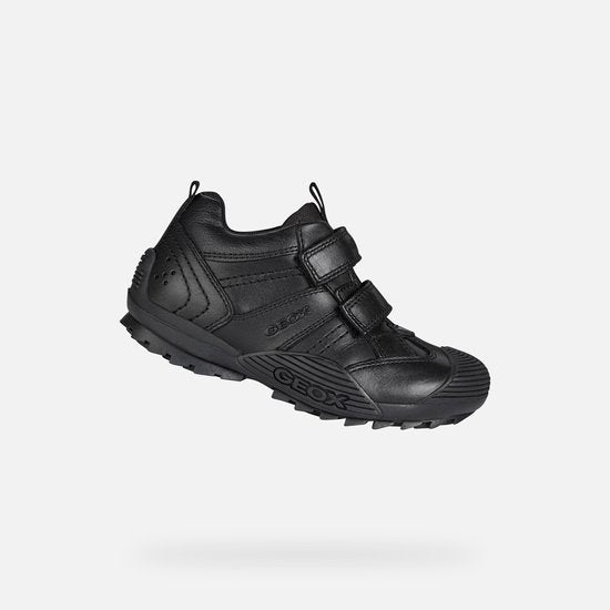Geox J SAVAGE A Smooth Leather Shoe - Black