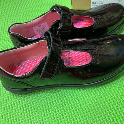 Black Patent Leather School Shoes - Single Hook & Loop Smart Uniform Shoes