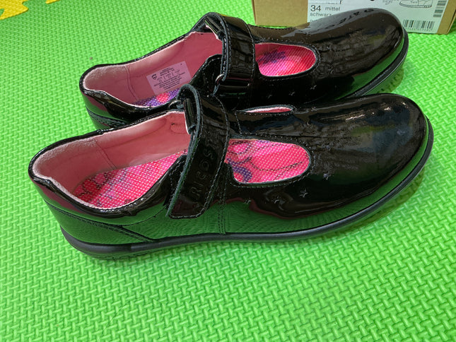 Black Patent Leather School Shoes - Single Hook & Loop Smart Uniform Shoes