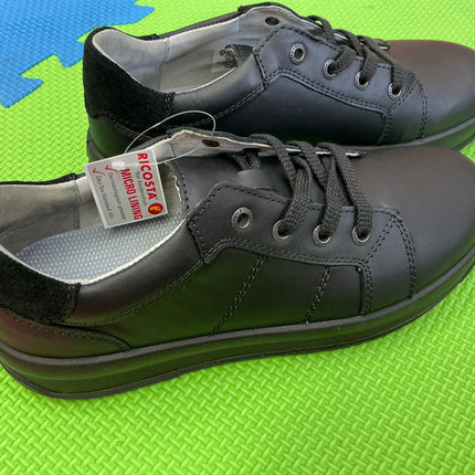Ricosta Girls Black Patent Leather School Shoes, Double Hook & Loop Smart Uniform Shoes