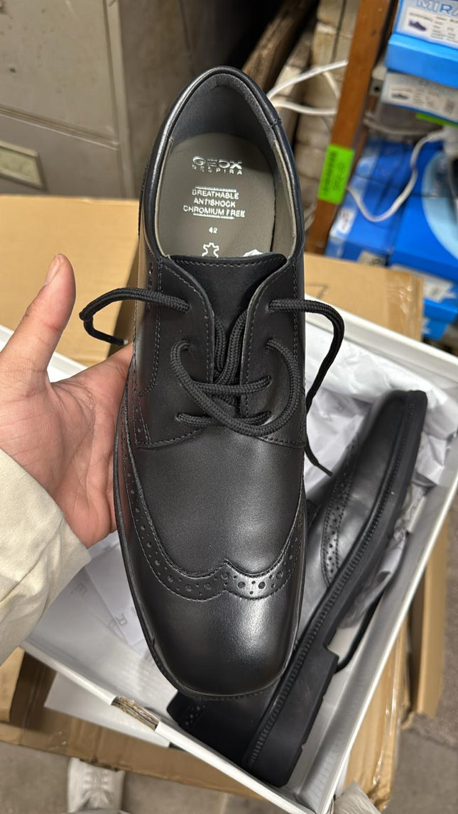 Geox J Feterico A Smooth Leather Shoe - Black