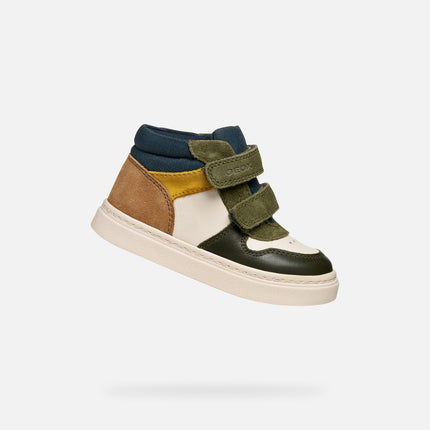 GEOX B Nashik Unisex Sneakers Shoes - Light Ivory/Dk Green