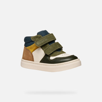 GEOX B Nashik Unisex Sneakers Shoes - Light Ivory/Dk Green