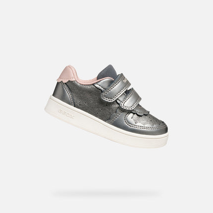 GEOX B Eclyper Girl's Pearl Synthetic Leather Shoes - Grey/Light Rose