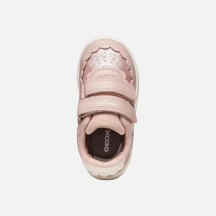 GEOX B Eclyper Girl's Geobuck Pearl Leather Sneakers Shoes - Light Rose