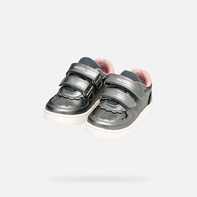 GEOX B Eclyper Girl's Pearl Synthetic Leather Shoes - Grey/Light Rose