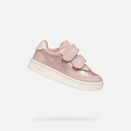 GEOX B Eclyper Girl's Geobuck Pearl Leather Sneakers Shoes - Light Rose