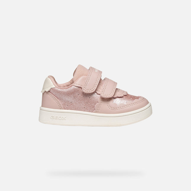 GEOX B Eclyper Girl's Geobuck Pearl Leather Sneakers Shoes - Light Rose