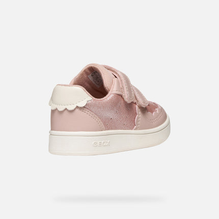 GEOX B Eclyper Girl's Geobuck Pearl Leather Sneakers Shoes - Light Rose