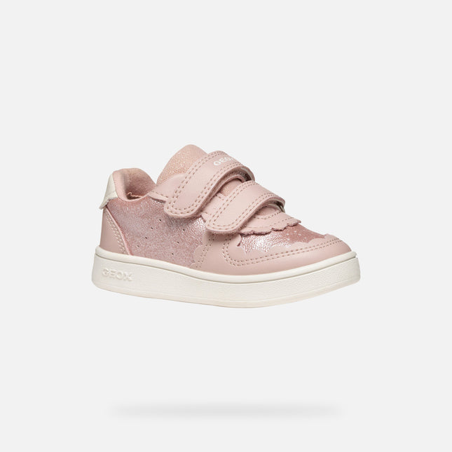 GEOX B Eclyper Girl's Geobuck Pearl Leather Sneakers Shoes - Light Rose