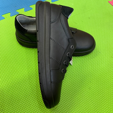 Ricosta Girls Black Patent Leather School Shoes, Double Hook & Loop Smart Uniform Shoes