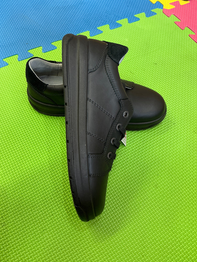 Ricosta Girls Black Patent Leather School Shoes, Double Hook & Loop Smart Uniform Shoes