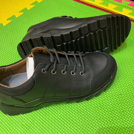 Ricosta Girls Black Patent Leather School Shoes, Double Hook & Loop Smart Uniform Shoes