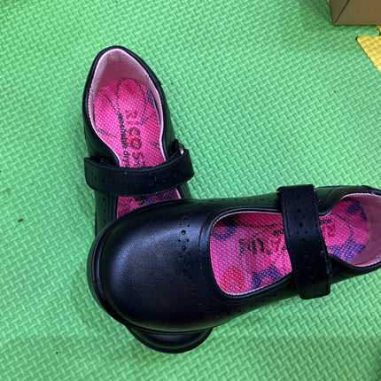 Ricosta Girls Black Patent Leather School Shoes, Double Hook & Loop Smart Uniform Shoes