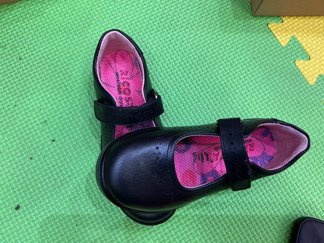 Ricosta Girls Black Patent Leather School Shoes, Double Hook & Loop Smart Uniform Shoes