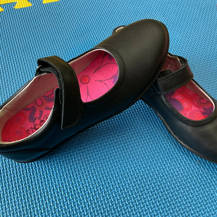 Ricosta Girls Black Leather School Shoes | Mary Jane Velcro Uniform Shoes