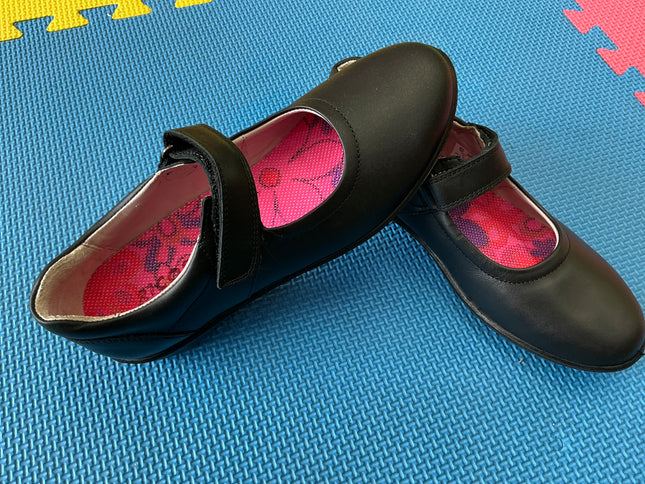 Ricosta Girls Black Leather Mary Jane School Shoes | Hook & Loop Strap | Comfortable Kids Dress Shoes