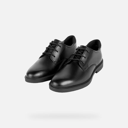 Geox J Zheeno Boys Smooth Leather School Shoes – Black