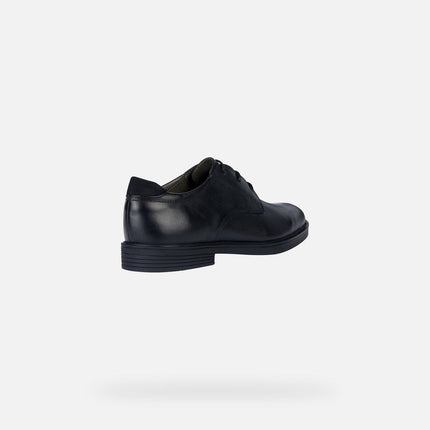 Geox J Zheeno Boys Smooth Leather School Shoes – Black