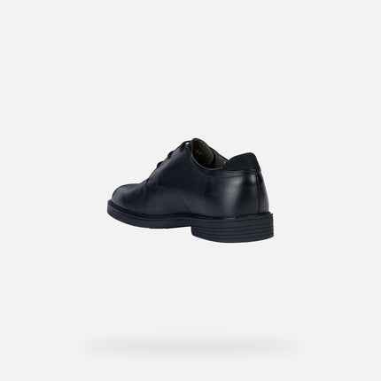 Geox J Zheeno Boys Smooth Leather School Shoes – Black