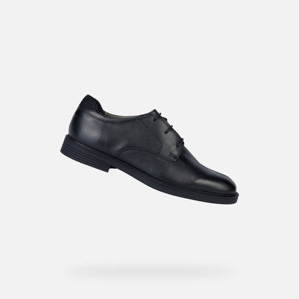 Geox J Zheeno Boys Smooth Leather School Shoes – Black