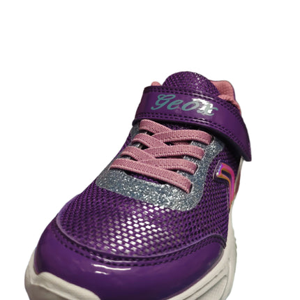 Geox Boys' J Assister G. A Waterproof Textile & Synthetic Patent Trainers – Violet & Dark Pink