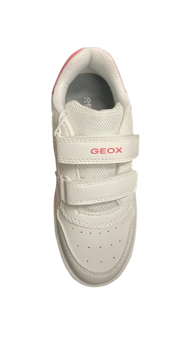 Geox J Washiba B Synthetic Leather Shoes - White/Coral