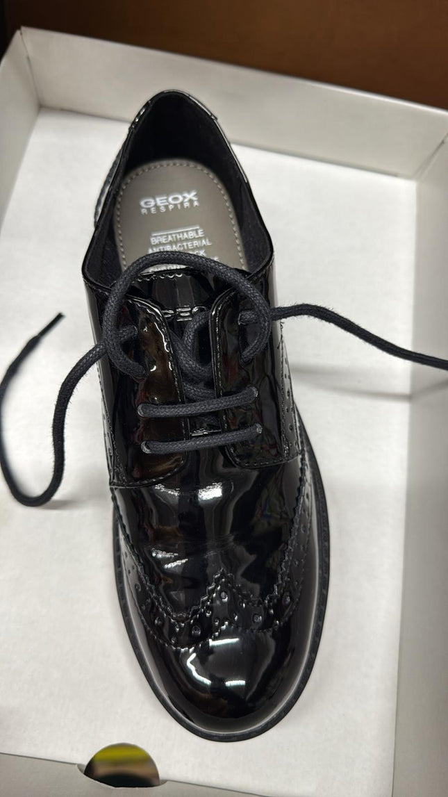 Geox J Casey N Synthetic Patent Shoes – Black