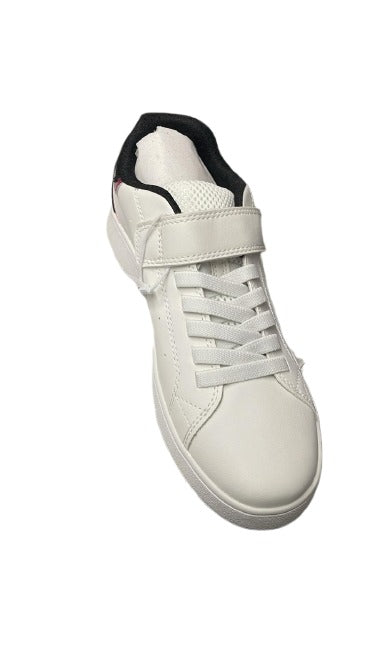 Geox Boys' J Eclyper A Synthetic Leather + Glossy Synthetic Patent Shoes - White/Black