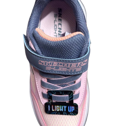 Skechers S-Lights Sola Glow Ombre Deluxe Girls' Light-Up Trainers – Grey/Light Pink